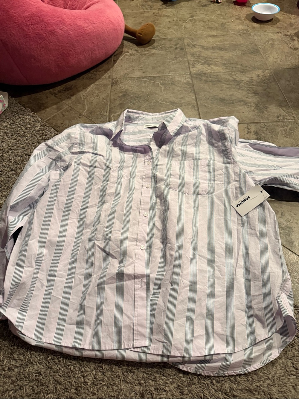 🥥Women’s Long-Sleeve Striped Button-Up Shirt - Light Pinkish purple & blue